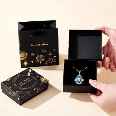 In Stock Black Hot Stamping Jewelry Box Classic Gold-Plated Watch Box Accessory Packaging Box Luxury Earring Ring Necklace Box