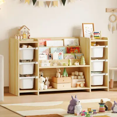 Cross-border Wooden Children's Toy Rack Storage Shelf Montessori Children's Toy Storage Rack Picture Book Rack Children's Bookshelf - 9