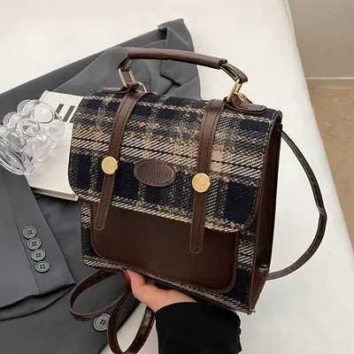 Preppy-Stil Rucksack für Frauen, Nischen-Rucksack, 2025 neue einfache Karo-Schultasche, englischer Stil Damen-Handtasche für den Arbeitsweg - 11