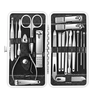 Stainless steel nail care set, 19-piece manicure kit