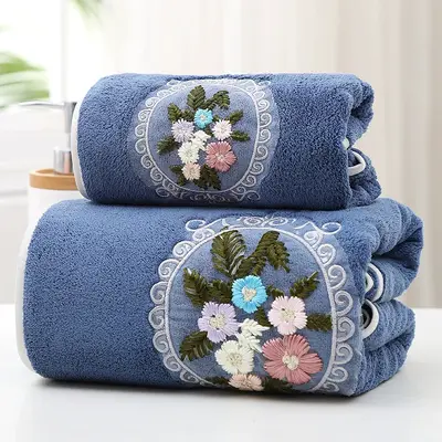 Embroidered bath towel set 2-piece, soft absorbent - 3