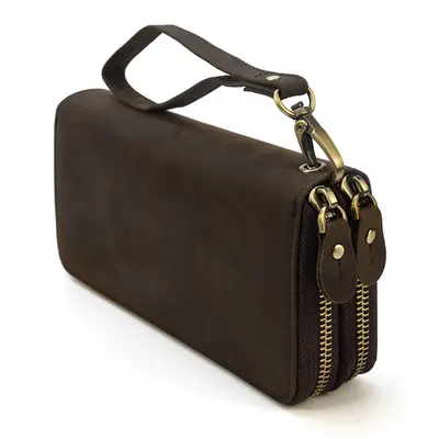Crazy Horse Genuine Leather Men's Long Zip Wallet, Double-Layer - 6