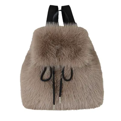 Faux Fox Fur Women's Backpack with Drawstring and Magnetic Flap - 6