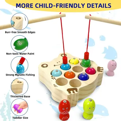 Montessori ahşap meşgul tahtası, manyetik balık oyunu
