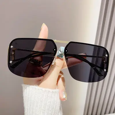 Metal Half-Frame Pilot Sunglasses, Large Frame Toad Style - 5