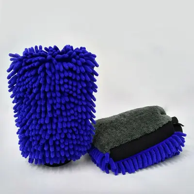 Double-Sided Car Wash Glove Chenille Coral Fleece 2-in-1 Waterproof Thickened Soft Car Detailing Cleaning Gloves