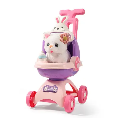 Pet Stroller Toy Set, Walking and Barking Electric Simulation Pet Figure