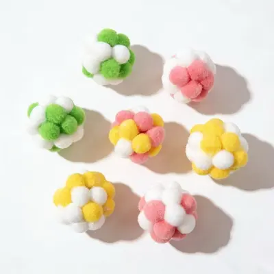 Evcil Kedi Oyuncağı Top, Çanlı Peluş, Sesli Elastik Etkileşimli - 5