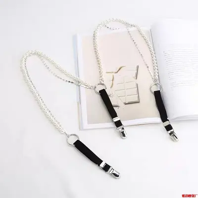 Amazon Wear New Versatile Zipper Suspender Elastic Straps for Women, Outer Chain Design with Rhinestones, Fashionable Trendy Pearl Stretch