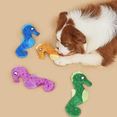 Seahorse Plush Dog Toy with Squeaker, Chew-Resistant