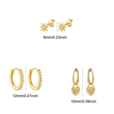 Zircon flower heart earring set, clip-on no piercing studs - 3