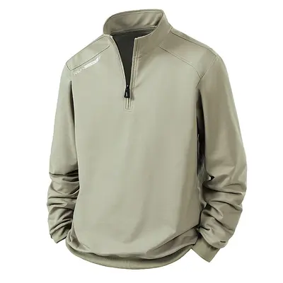Men's Stand Collar Half-Zip Sweatshirt, Solid Color, Loose Fit, Spring Autumn - 10