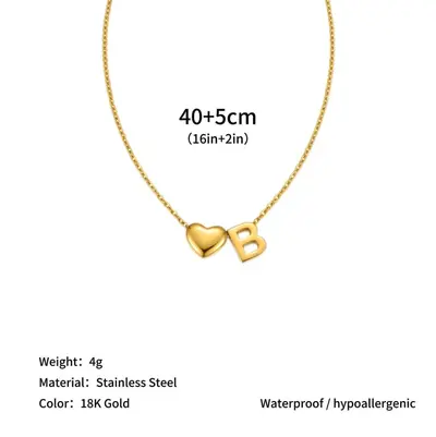European and American Cross-Border 18K Gold Plated Stainless Steel Heart Pendant Clavicle Chain with 26 English Letters Titanium Steel Necklace - 8