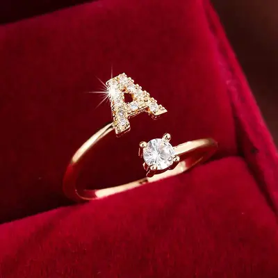 26 Letter Zircon Open Ring Women Micro-inlaid - 7