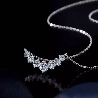 925 Silver Moissanite Necklace, Seven Princess Design, Clavicle Chain