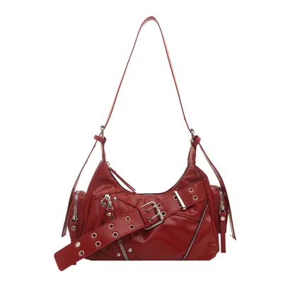 Women's Retro PU Motorcycle Single Shoulder Bag with Rivets Underarm Bag - 9