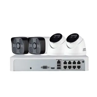 Hikvision güvenlik kamerası mağaza paketi, cep telefonu aracılığıyla uzaktan izleme için dahili ses özellikli 2 milyon tam renkli yüksek çözünürlüklü kamera içerir.