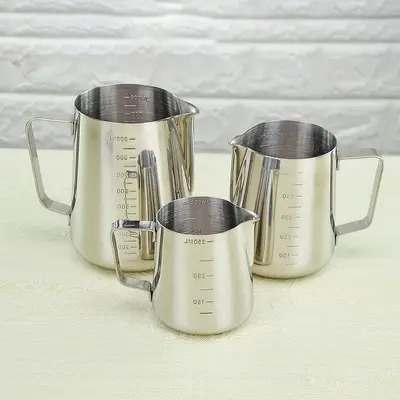 Stainless Steel Latte Art Pitcher, Pointed Spout, Lidless, Thickened