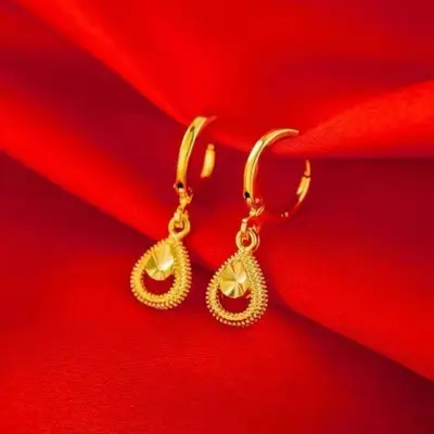 Vietnam sand gold earrings, heart and water drop design - 8