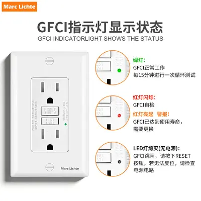 UL Certified US GFCI Wall Outlet with Switch, 15A/20A, USB - 2