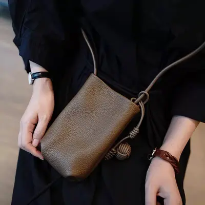 Women's Soft Leather Mini Crossbody Phone Bag, Ball Charm - 9