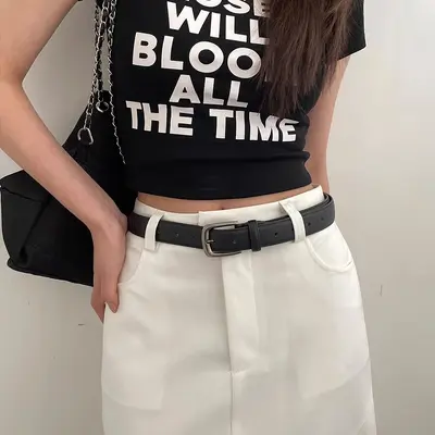 Men's belt, Korean style, student fashion, youth, Hong Kong style, simple, versatile, personalized, casual, women's black thin belt
