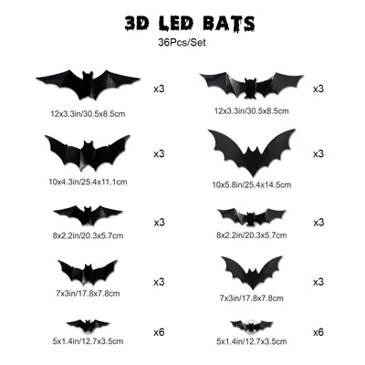 3D Halloween LED Night Light with Bat and Spider Wall Sticker - 9