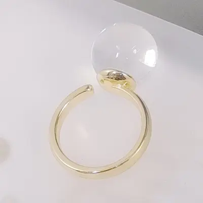 Natural Brazilian White Crystal Ring, 14 Large Stones, Adjustable - 11
