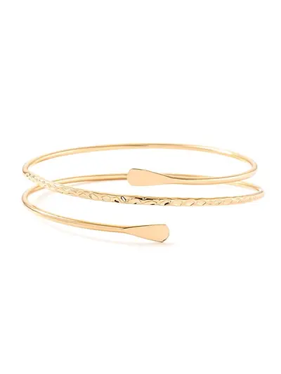 Geometric metal bracelet set, 6-piece leaf design - 11