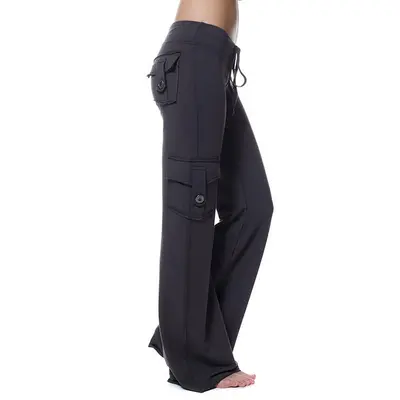 Damen-Yogahose mit elastischem Bund und Knopftaschen, bequemer Schnitt - 3