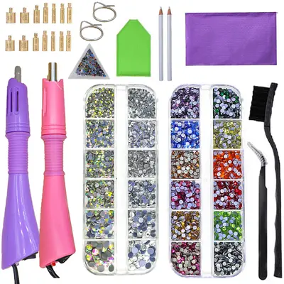 Hot Fix Rhinestone Set with Dotting Pen and Storage Bag - 10