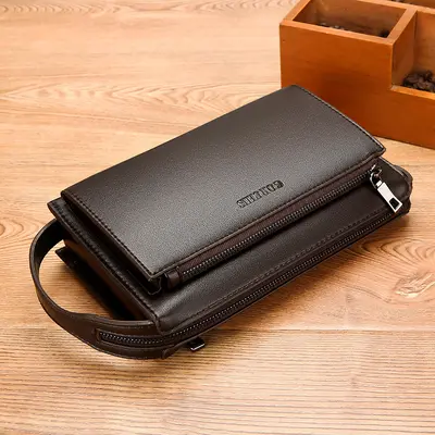Men's Leather Clutch Bag with Combination Lock, Large Capacity - 4