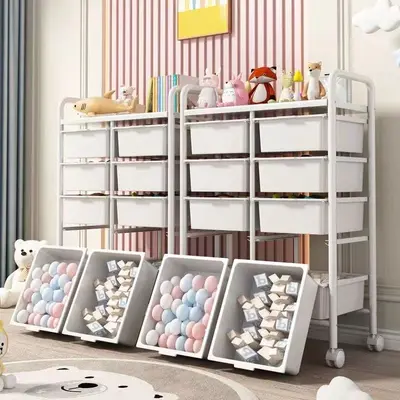Mehrlagiges, bodenstehendes Kinderspielzeug-Regal, beweglich, großes Fassungsvermögen