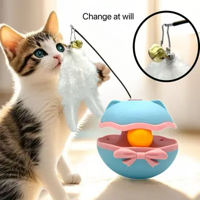 Electric Swaying Cat Toy with Feathers, Bell and Catnip Ball - 4