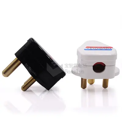 5A Small South African BS Power Cable Plug, Three Round Pins, Detachable Wiring