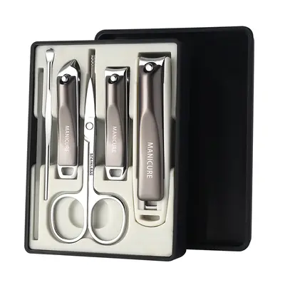 Sıçrama önleyici tırnak makası 7 parçalı set teslimata hazır, düz ağızlı tırnak makası, kulak kepçesi, tırnak törpüsü, makas, yüksek kalite