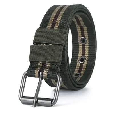 Herrenmode komfortabler Vollschnalle Nylon Taktikgürtel modischer vielseitiger gestreifter Leinengürtel - 5