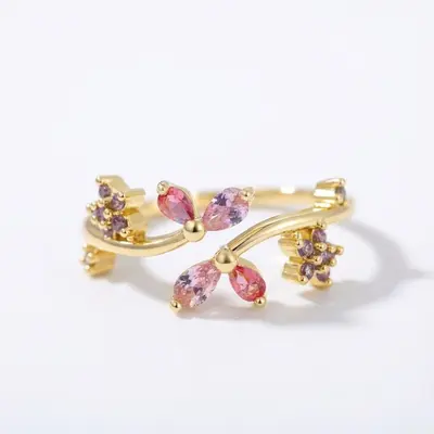 Cross-border best-selling INS style zircon-studded adjustable lively ring for women sweet and lovely floral elegant ring - 7