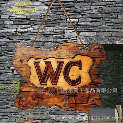 Трансграничная новая 2D плоская табличка на дверь туалета WC, деревянная подвесная вывеска, декор для дома, табличка на дверь ванной комнаты, минималистичный стиль