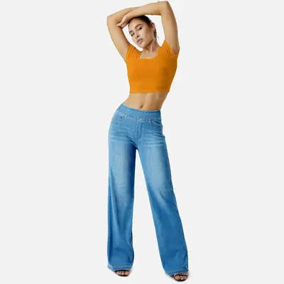Women's Wide-Leg Jeans, Washed, Comfortable, Spring and Autumn