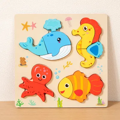 Children's Educational Puzzle Toy 3D Wooden Handle Board Age 3+ Montessori Teaching Aid Kindergarten Gift Early Learning Cross-border - 11