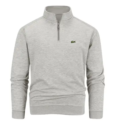 Half-Zip Terry Loop Sweatshirt with Embroidery, Autumn Winter - 11