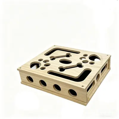 Solid Wood Maze Cat Toy, Square Self-Play Puzzle Box - 7