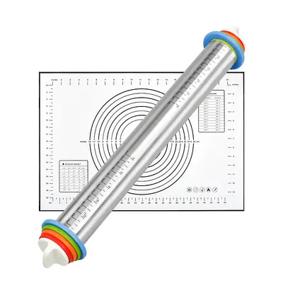 17 İnç Paslanmaz Çelik Oklava ve Hamur Matı Seti, Ayarlanabilir Kalınlık - 10