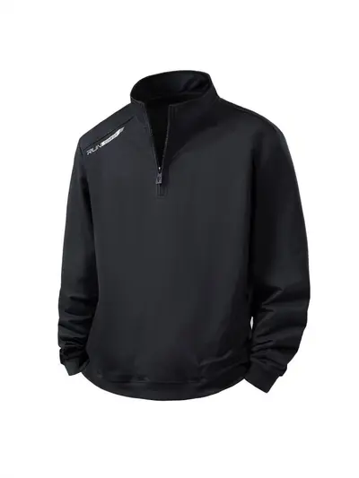 Men's Stand Collar Half-Zip Sweatshirt, Solid Color, Loose Fit, Spring Autumn