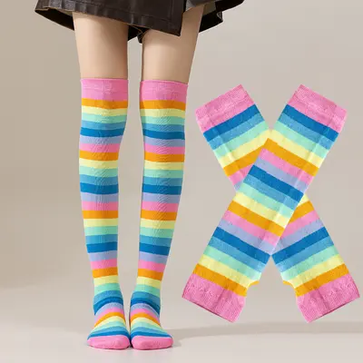 Regenbogen-Streifensocken für Damen, overknee-lang - 9