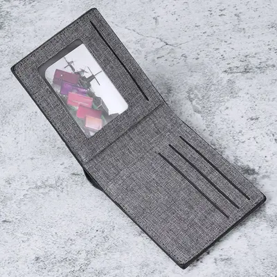 Men's Minimalist Short Wallet with Canvas Panels and Card Holder - 3