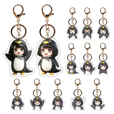 Gugu Gaga little penguin acrylic keychain with face-changing emoji design
