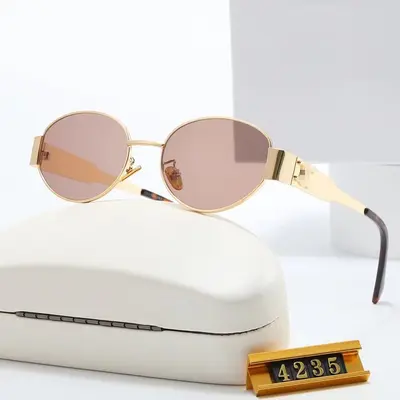 Ovale Metall-Sonnenbrille, Cat-Eye, breiter Rahmen - 3