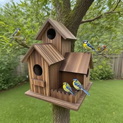 Wooden Parrot Breeding Nest Box, Outdoor Bird Cage, Solid Wood 3-Compartment Bird House